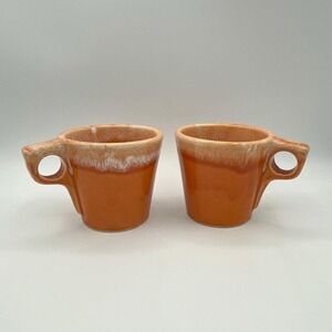Vintage Corning Ware USA Brown Orange Coffee Cups Mugs Set of 2 Stoneware‎